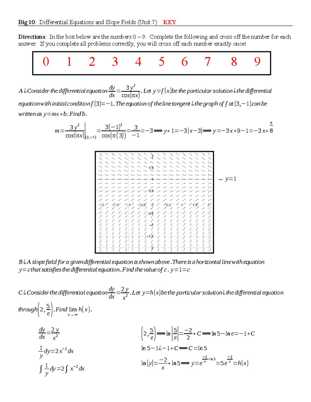 Big+10+Key+Diff+Eq+and+Slope+Fields Big 10 Differential Equations