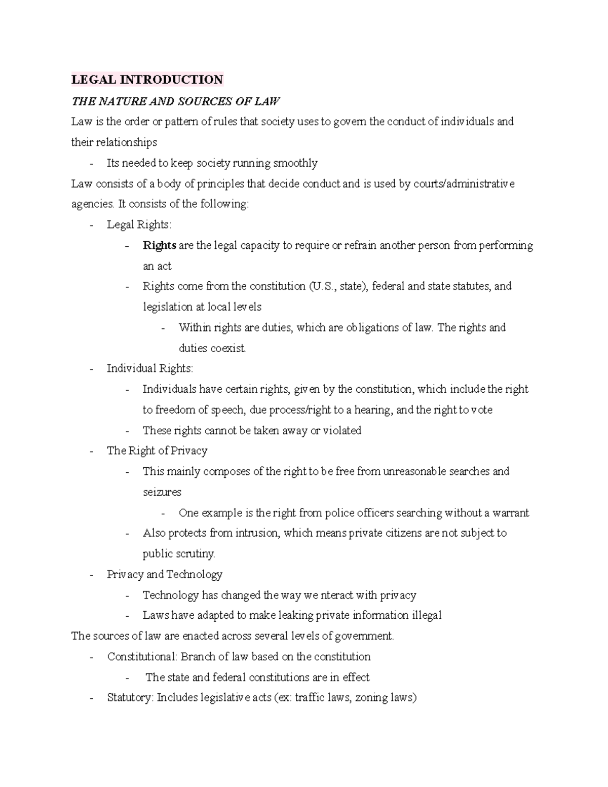 BLAW Notes Chapter 1 - LEGAL INTRODUCTION THE NATURE AND SOURCES OF LAW ...