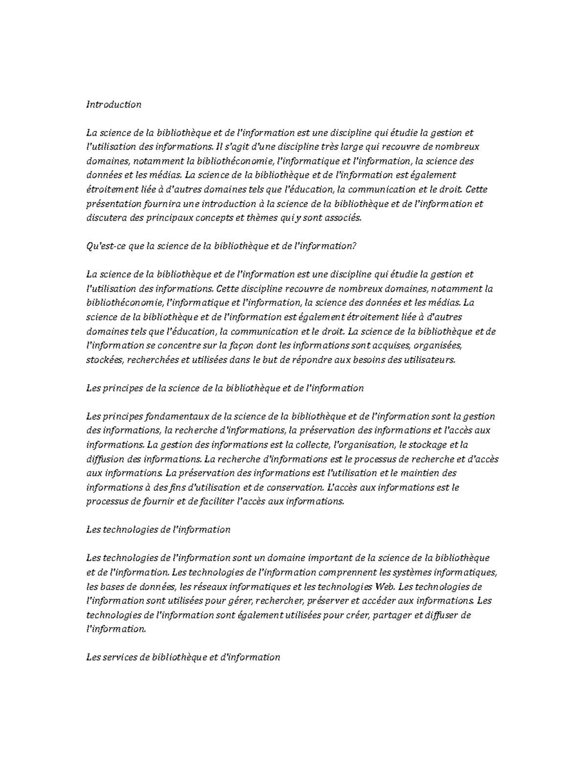 Library And Information Science Note Study Introduction La Science De