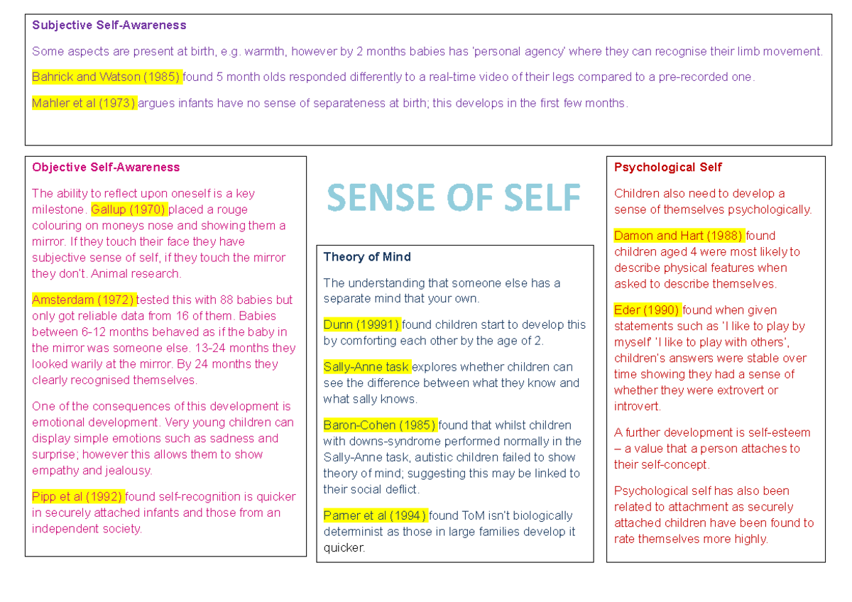 Sense of self - Cognative Psychology - SENSE OF SELF Theory of Mind The ...