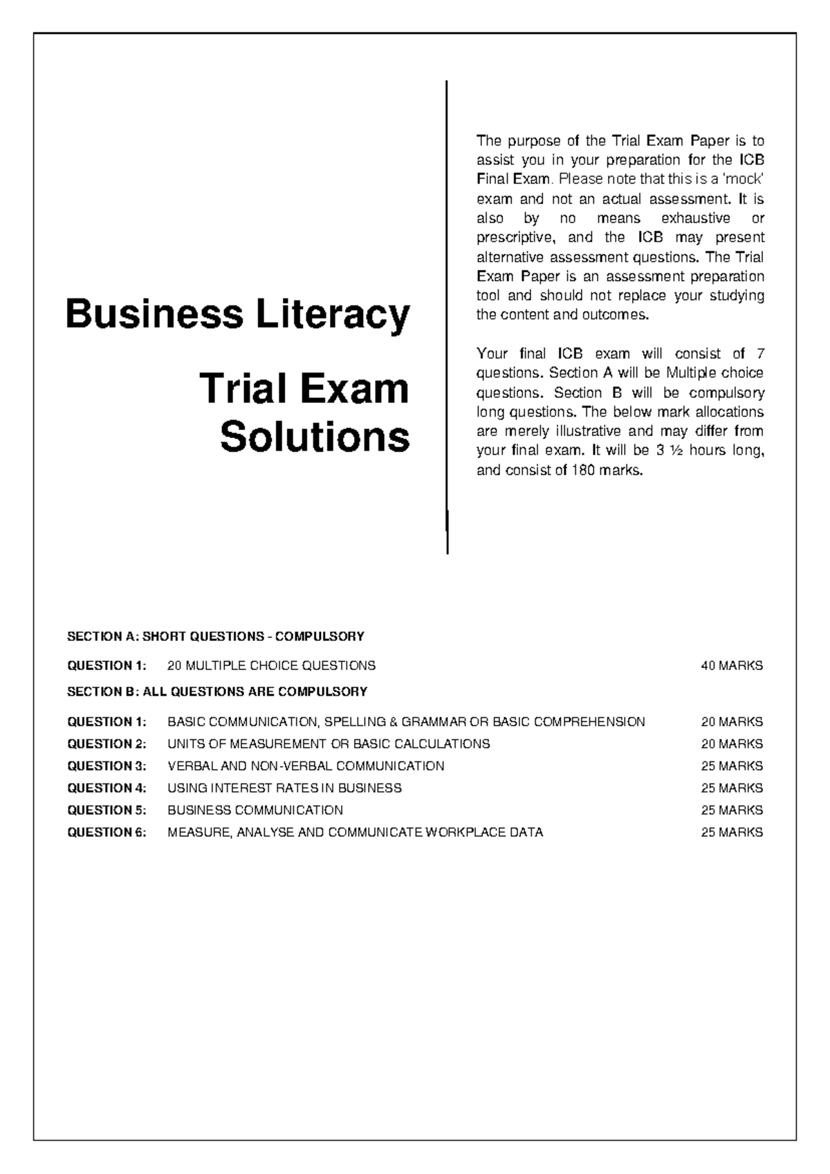 Busl trial paper solutions 2 - SECTION A: SHORT QUESTIONS - COMPULSORY ...