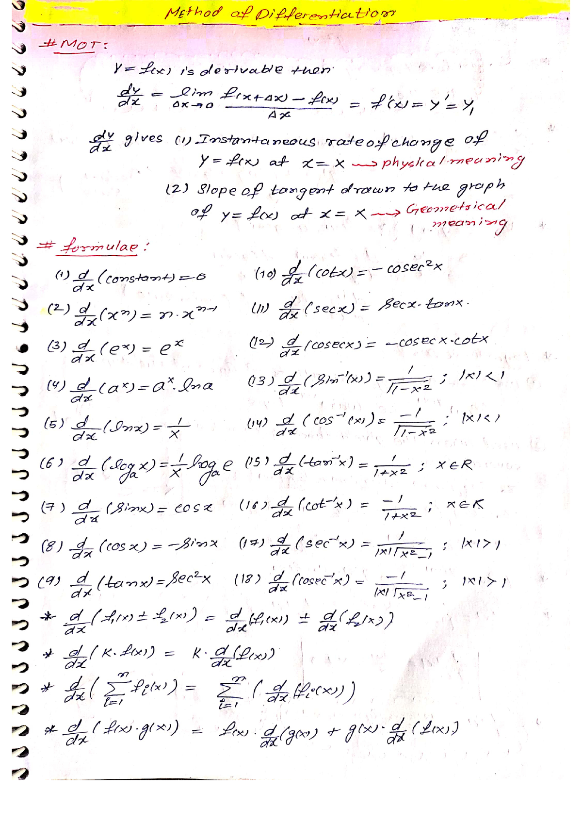 Methods Of Differentiation Handwritten Notes - JEE Mains/Advanced Maths ...