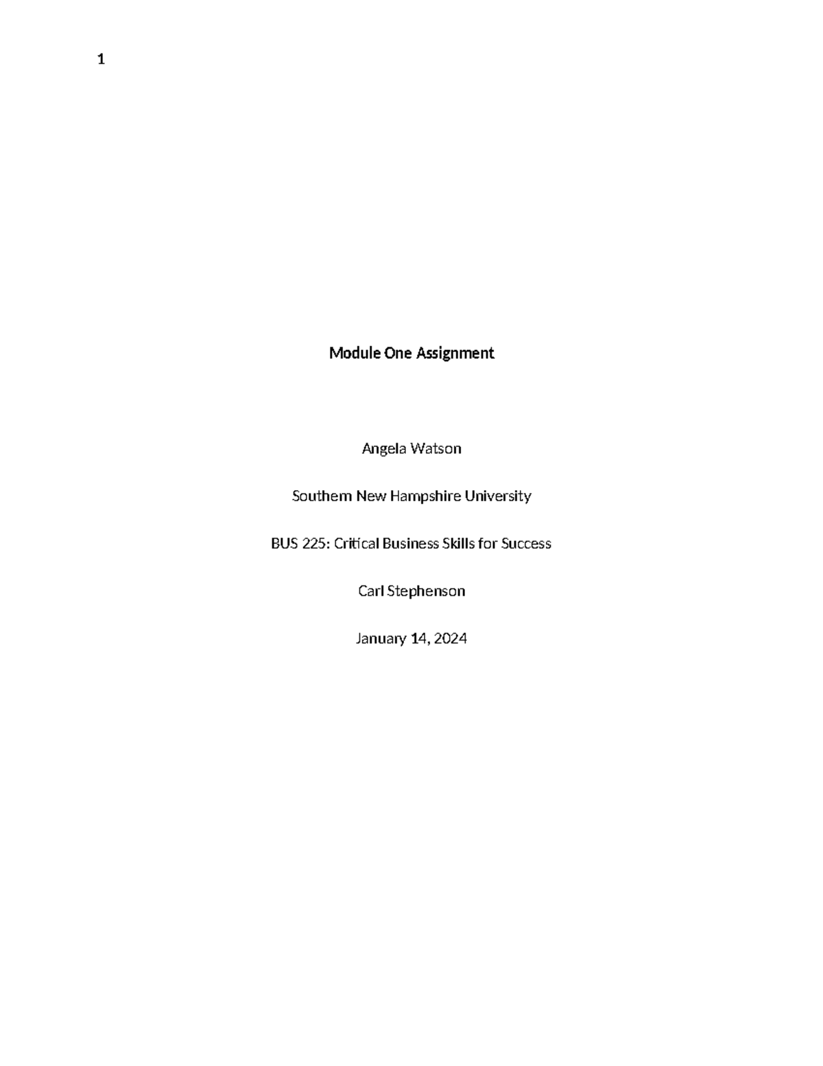 Bus225 Module One Assignment Module One Assignment Angela Watson