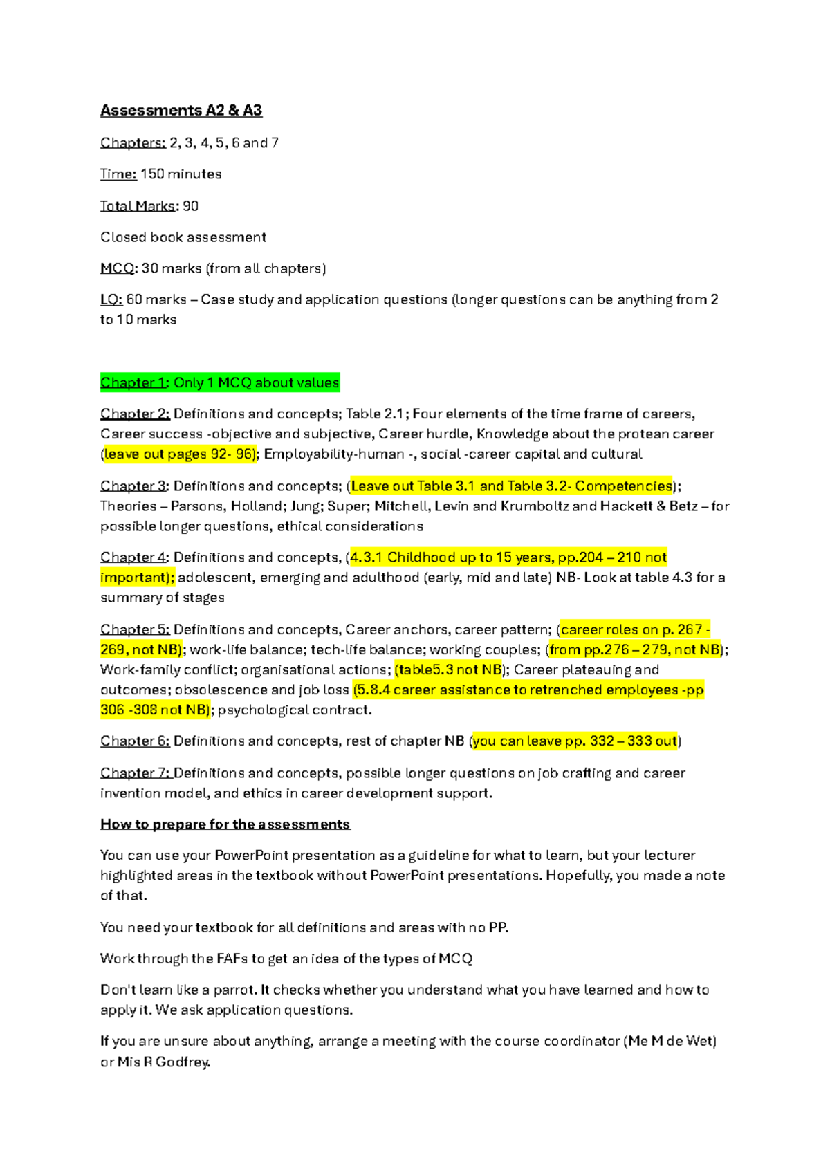 Guideline for Assessment A2 and A3 - Assessments A2 & A Chapters: 2, 3 ...