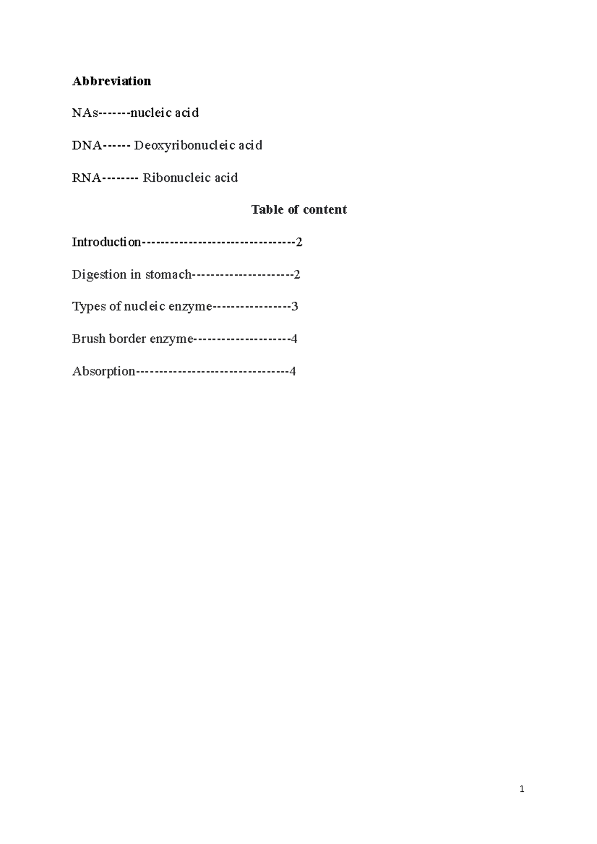 Biochemistry assignment nuclic acid digestion and absorbtion