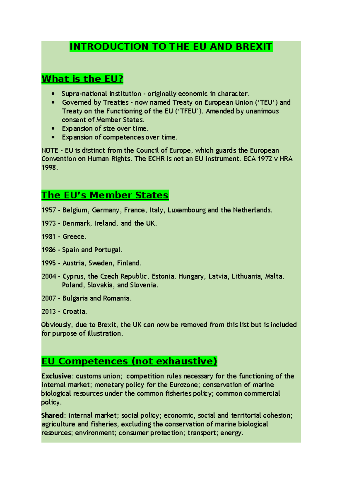 21. Intro to EU and Brexit - INTRODUCTION TO THE EU AND BREXIT What is ...