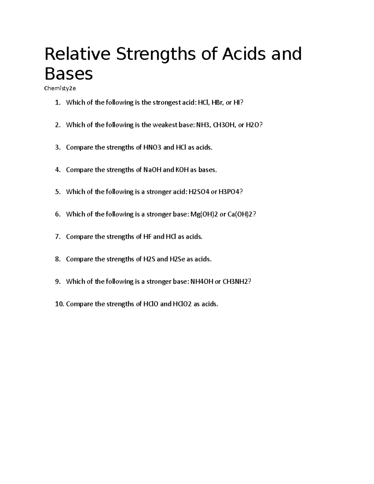 Relative Strengths Of Acids And Bases Relative Strengths Of Acids And Bases Chemisty2e 1 9868