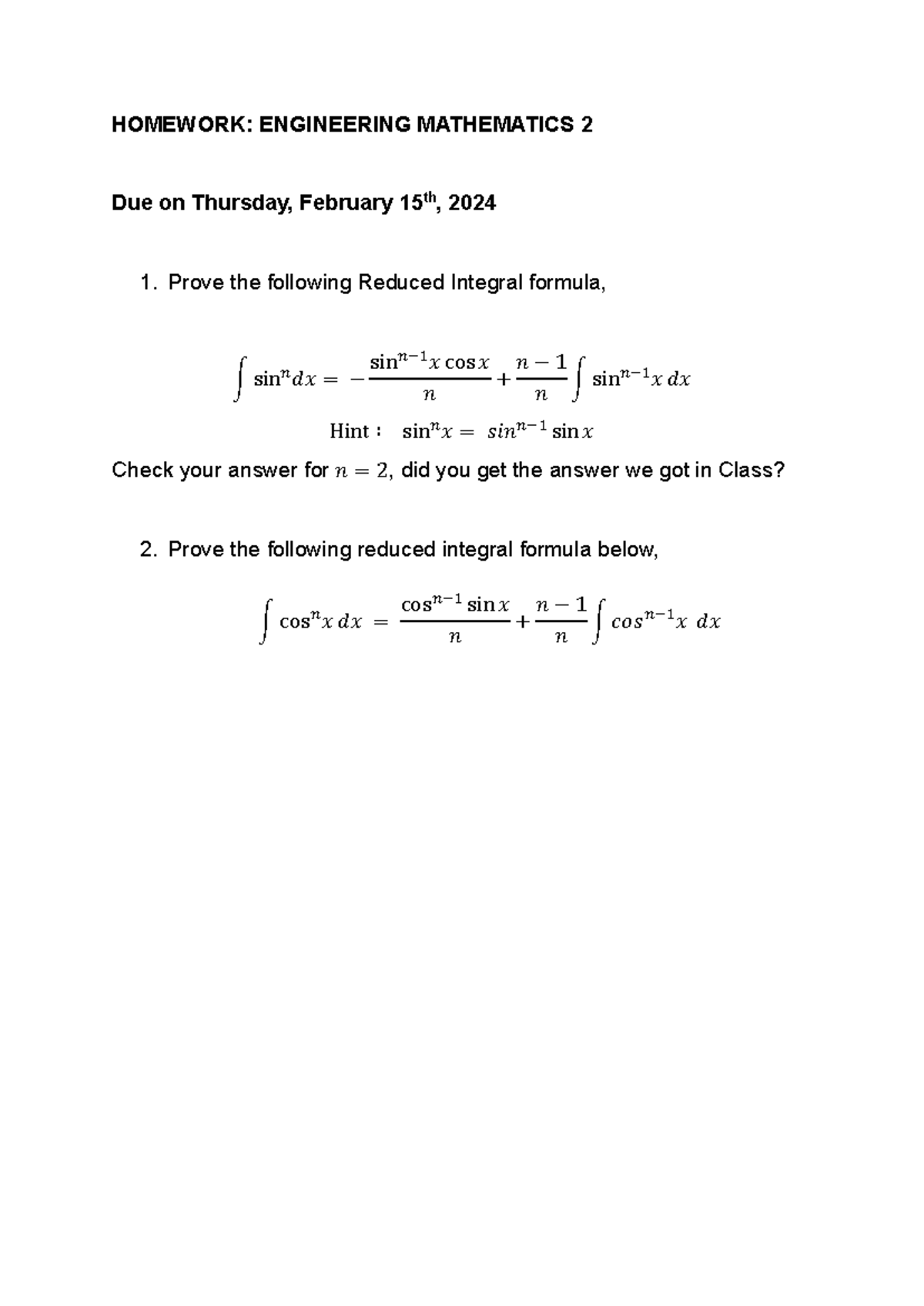 Homework - Partial fraction - HOMEWORK: ENGINEERING MATHEMATICS 2 Due ...