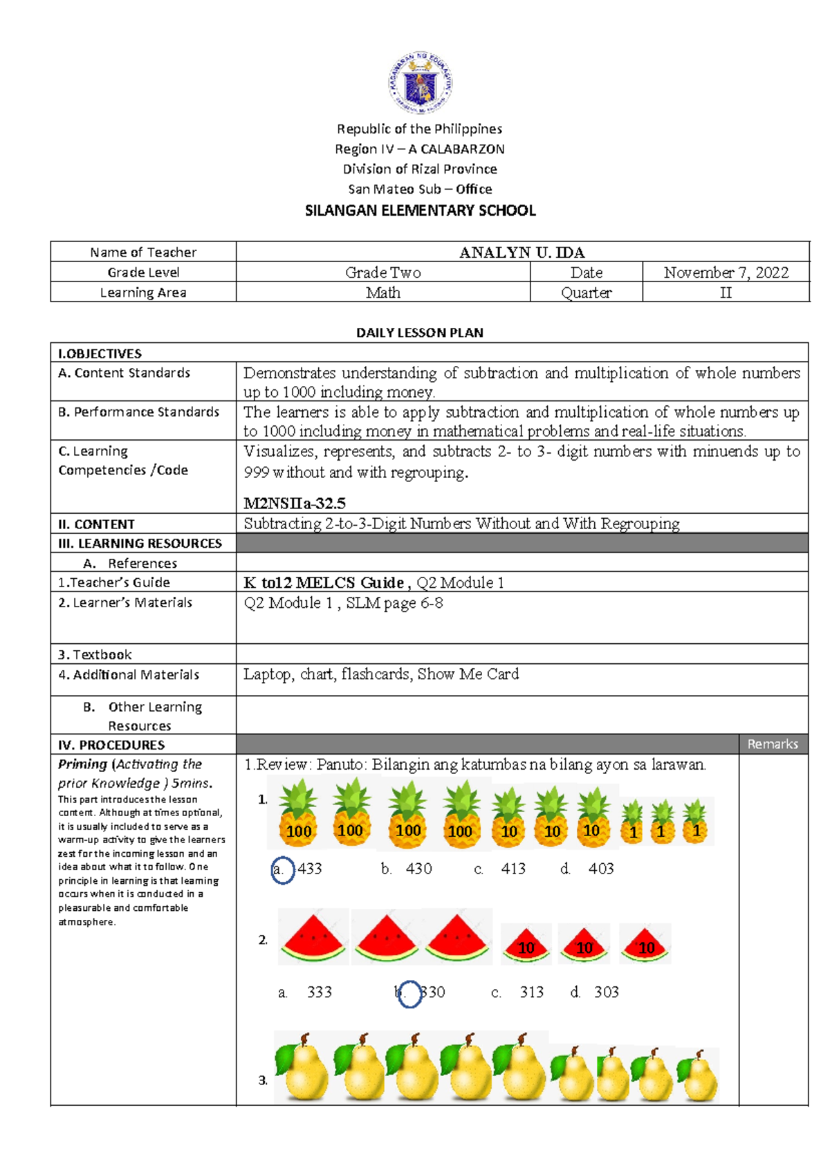 COT Lesson Plan - Republic of the Philippines Region IV – A CALABARZON ...