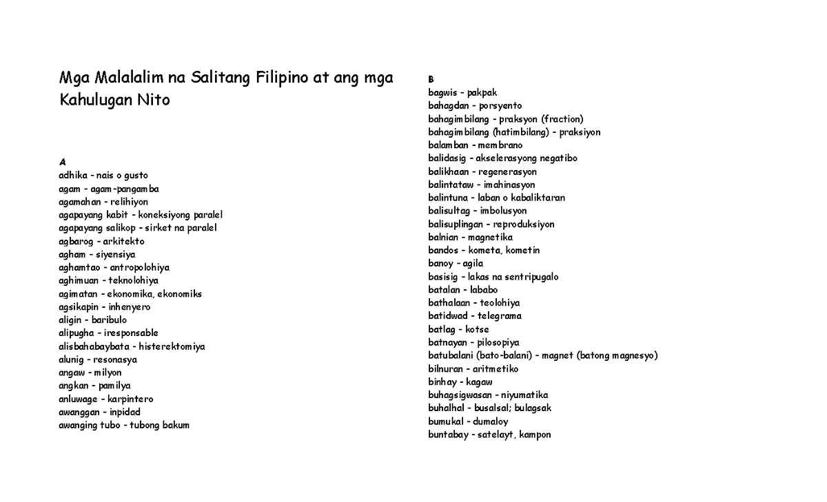 Idoc - translation - Mga Malalalim na Salitang Filipino at ang mga