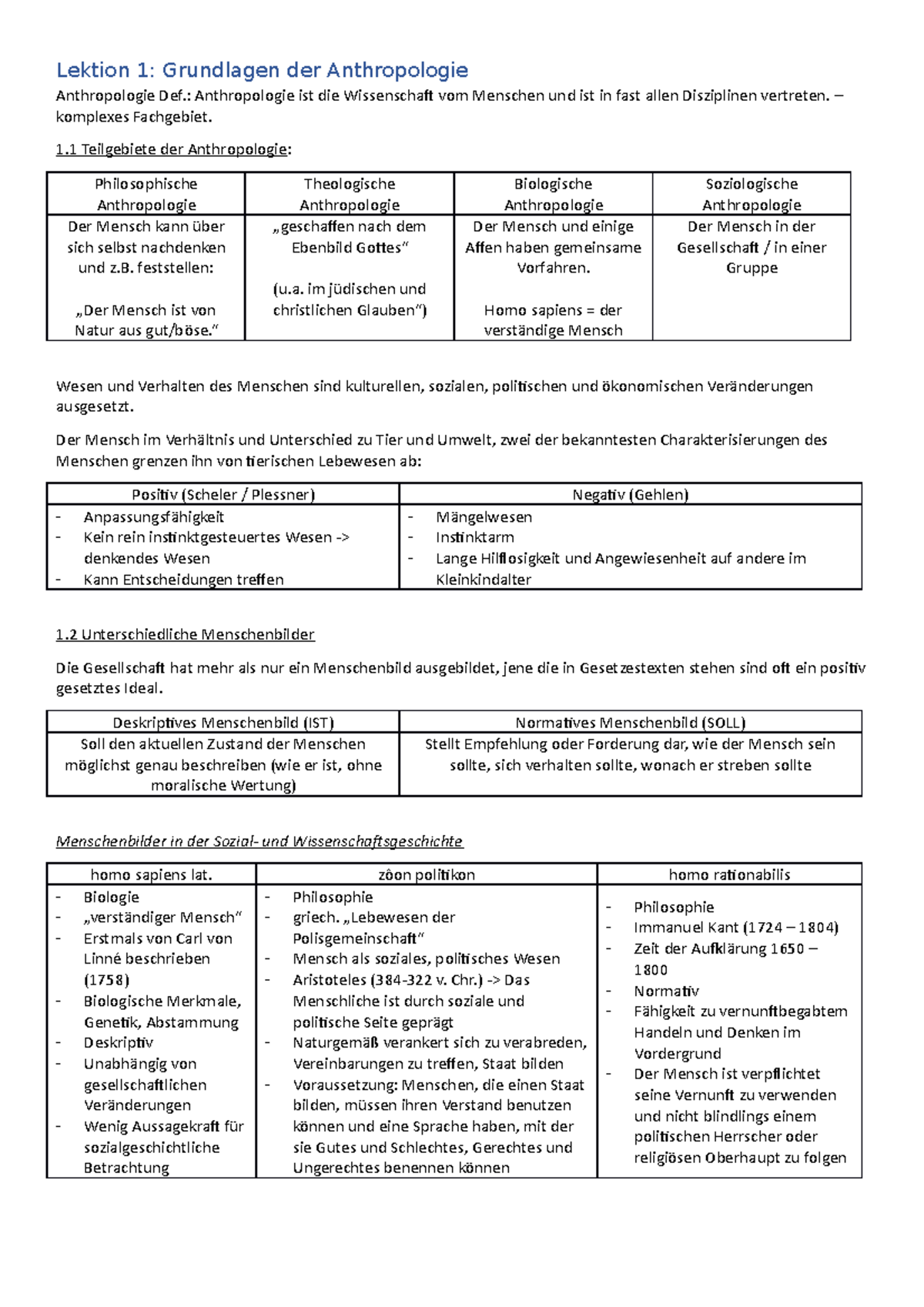 Zusammenfassung Ethik Neu Lektion Grundlagen Der Anthropologie