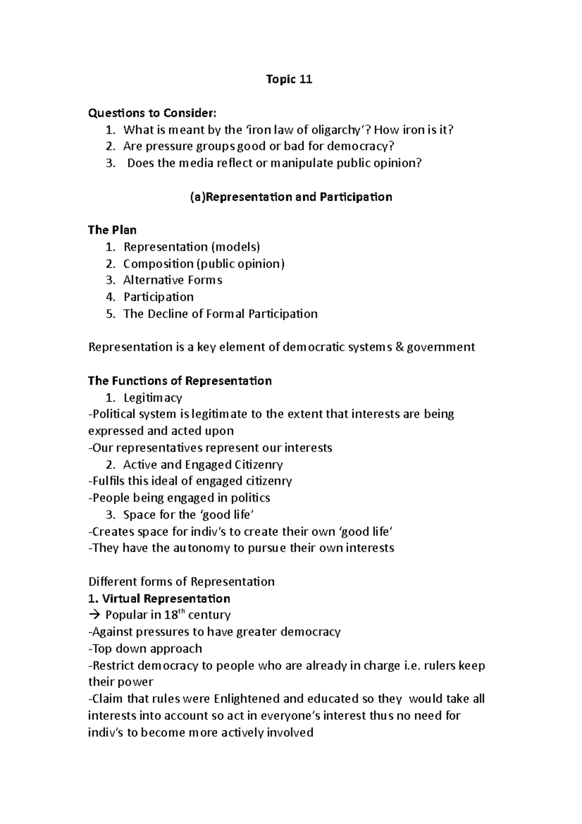 7. Representation and Participation Topic 11 Questions to Consider 1