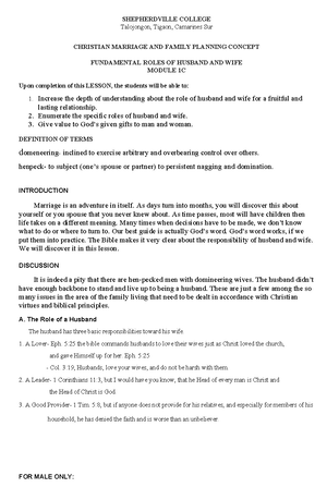 Christian Marriage Module 1B - SHEPHERDVILLE COLLEGE Talojongon, Tigaon ...