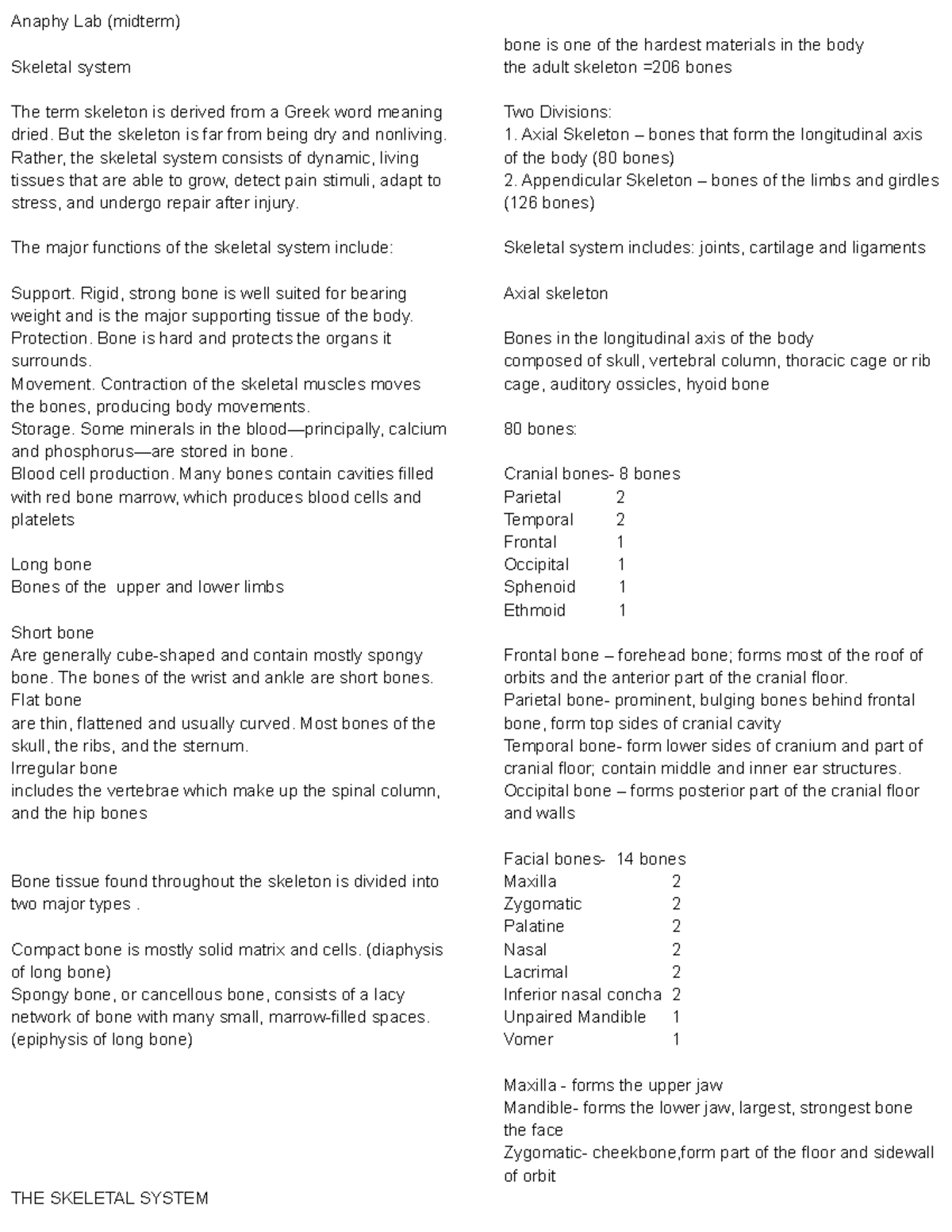 Anatomy and physiology - Anaphy Lab (midterm) Skeletal system The term ...