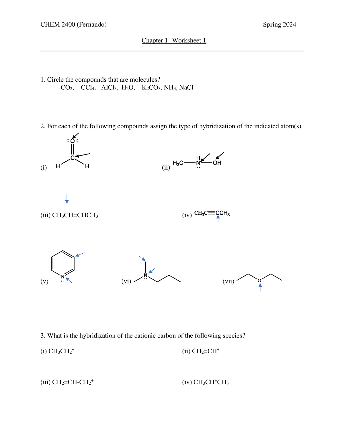 Chapter 1 - Worksheet 11 - (i) (ii) (iii) CH 3 CH=CHCH 3 (iv) (v) (vi ...