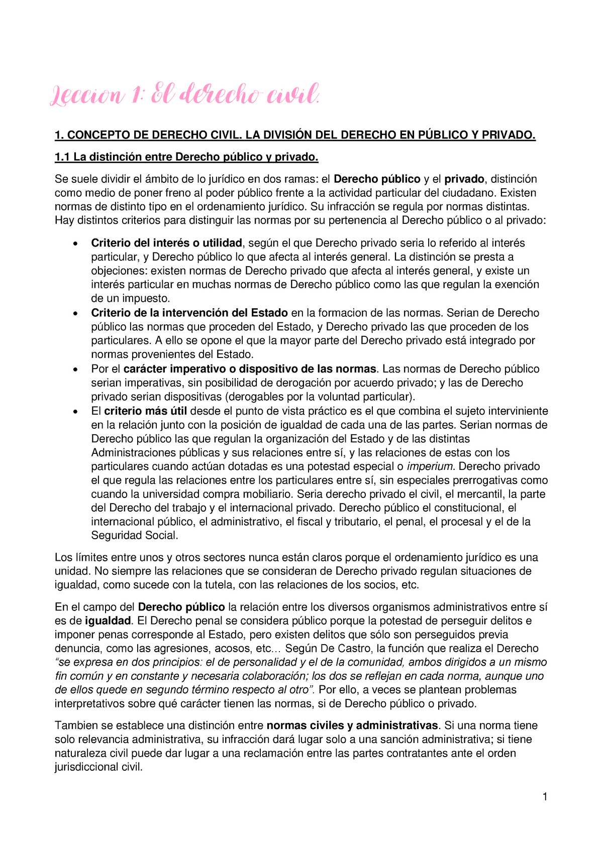 Derecho Civil (UMU) - Leccion 1: El Derecho Civil. 1. CONCEPTO DE ...