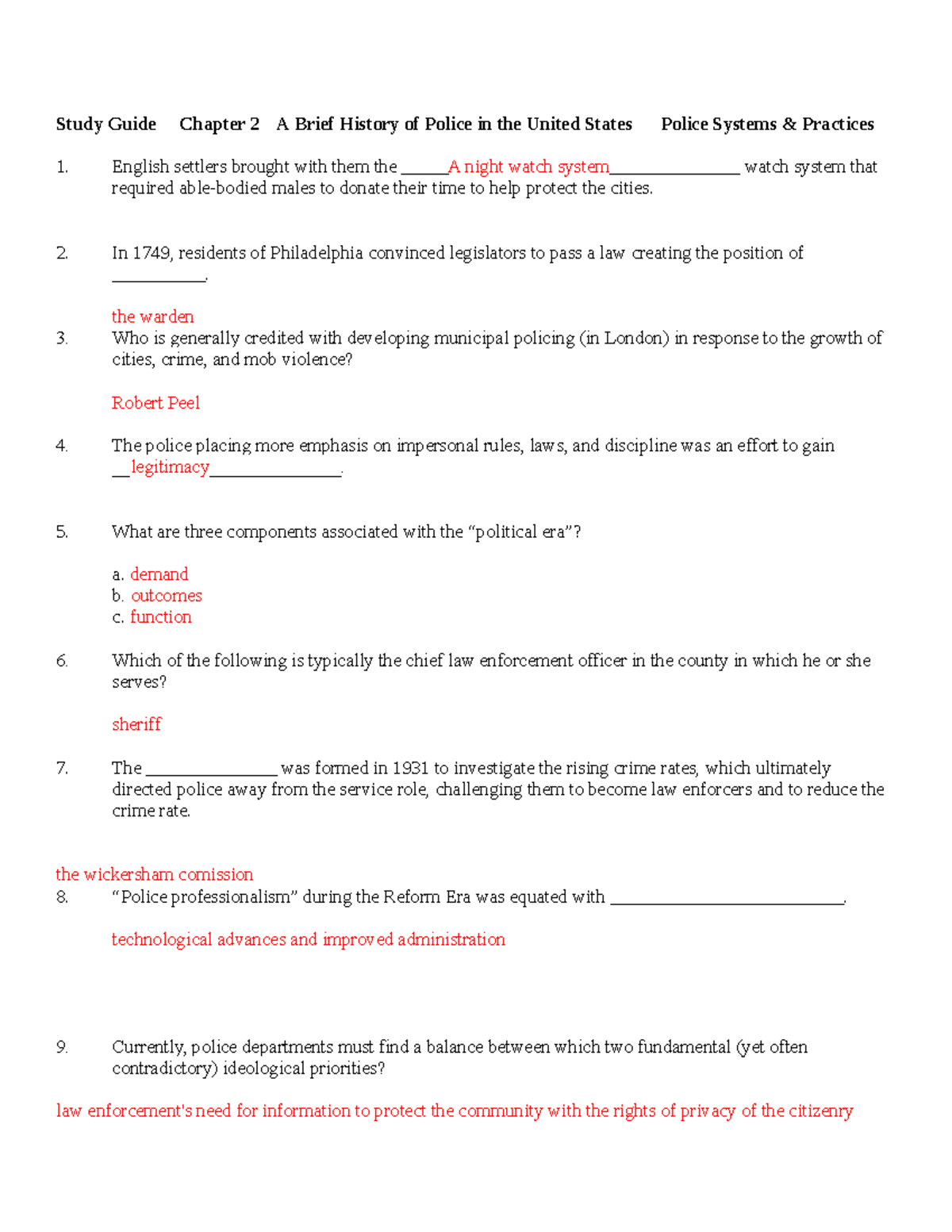 Study Guide Chapter 2 A Brief History Of Police In US-1 (1) - In 1749 ...