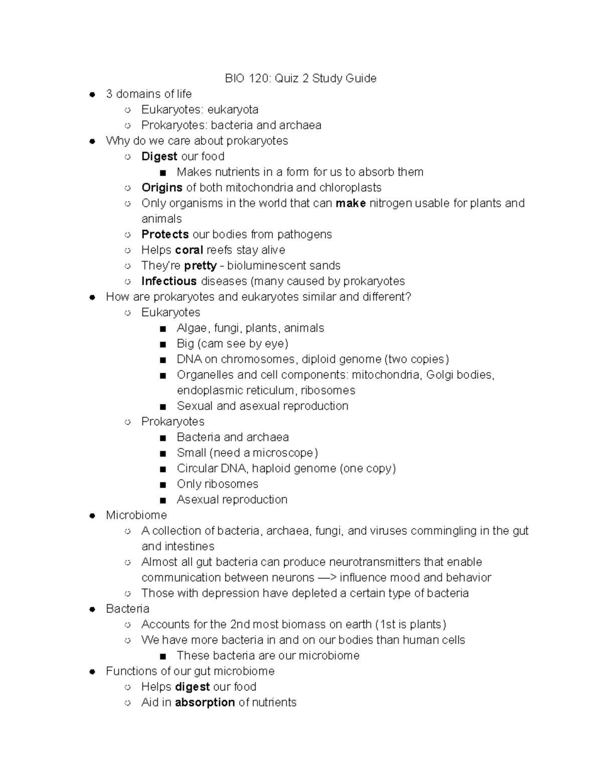 BIO 120 Quiz 2 Study Guide - BIO 120: Quiz 2 Study Guide 3 domains of ...