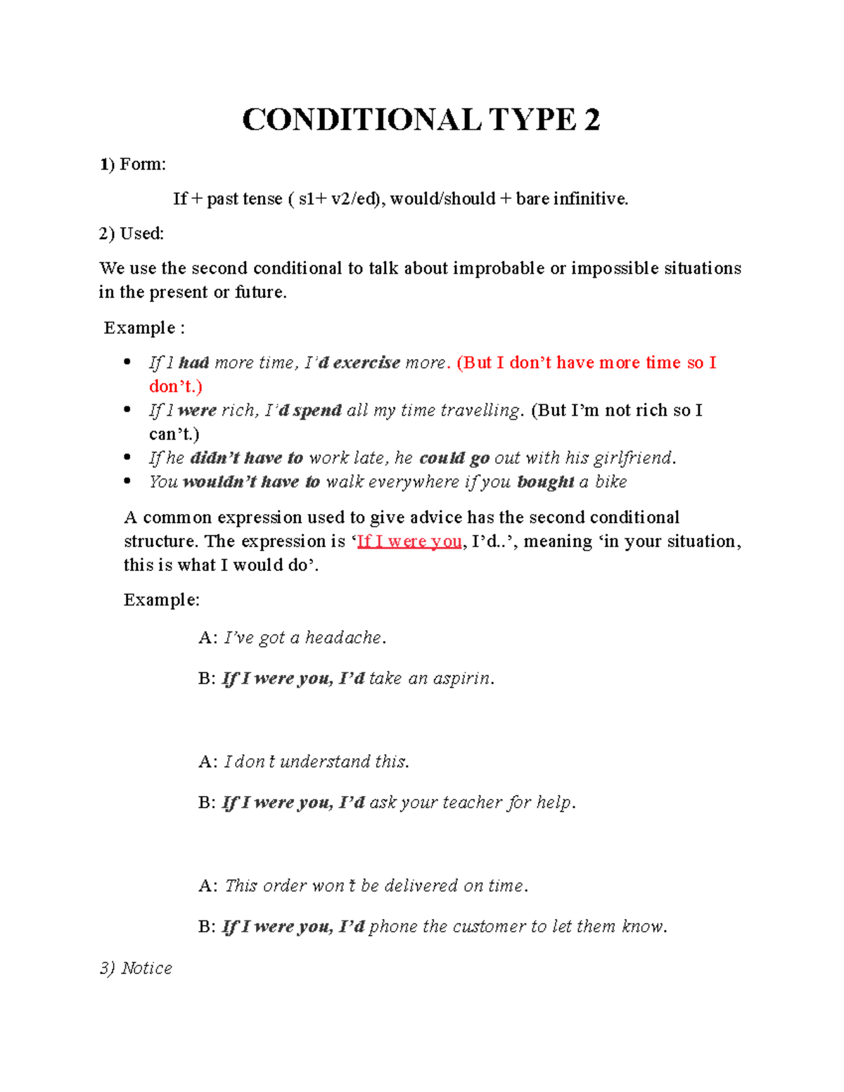 Conditional TYPE 2 - bài thuyết trình - CONDITIONAL TYPE 2 Form: If ...