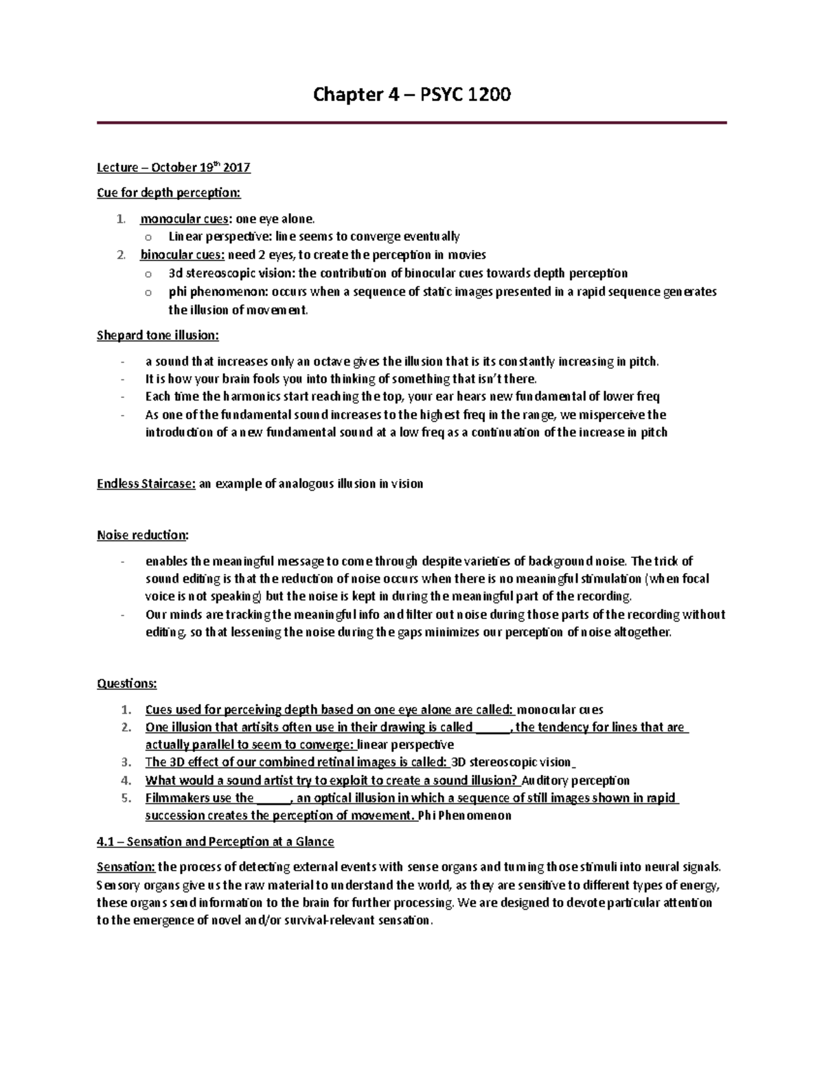 Chapter 4 – PSYC 1200 - Chapter 4 – PSYC 1200 Lecture – October 19 th ...