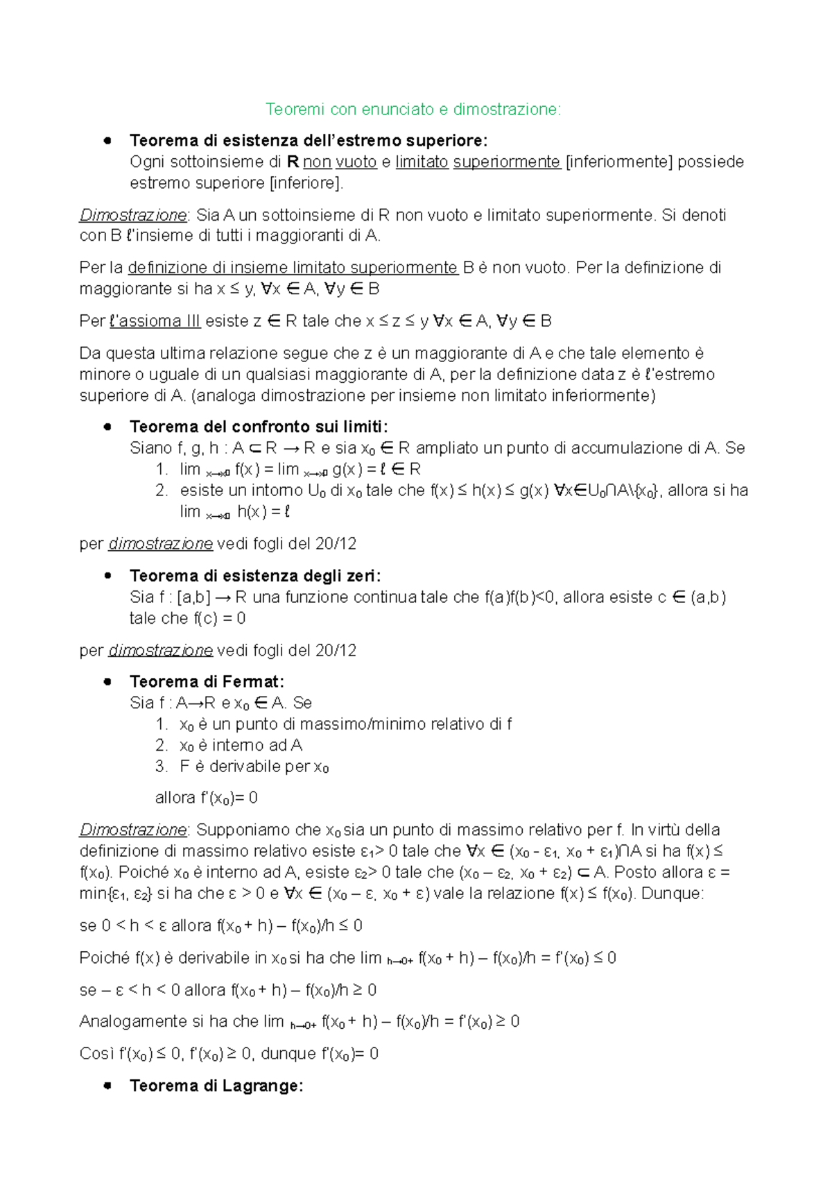 Teoremi E Definizoni Studocu