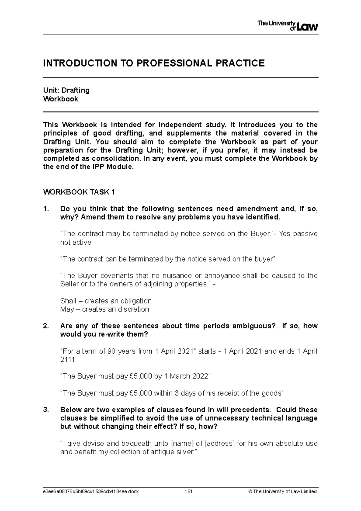 Drafting - post work - INTRODUCTION TO PROFESSIONAL PRACTICE Unit ...