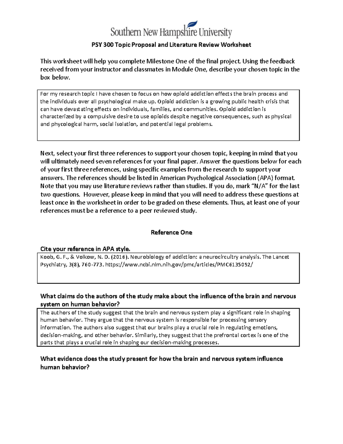 psy 305 topic proposal and literature review worksheet