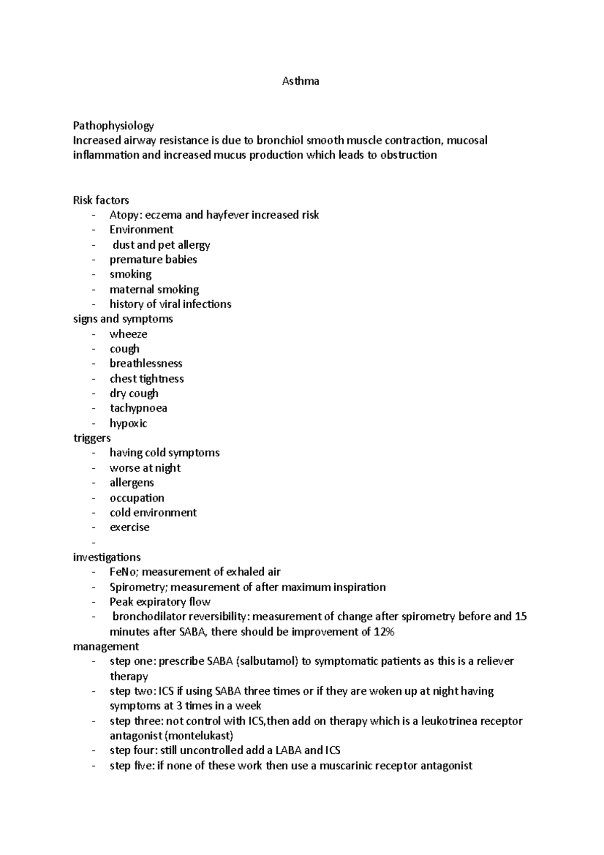 Asthma - Lecture notes 2 - Asthma Pathophysiology Increased airway ...