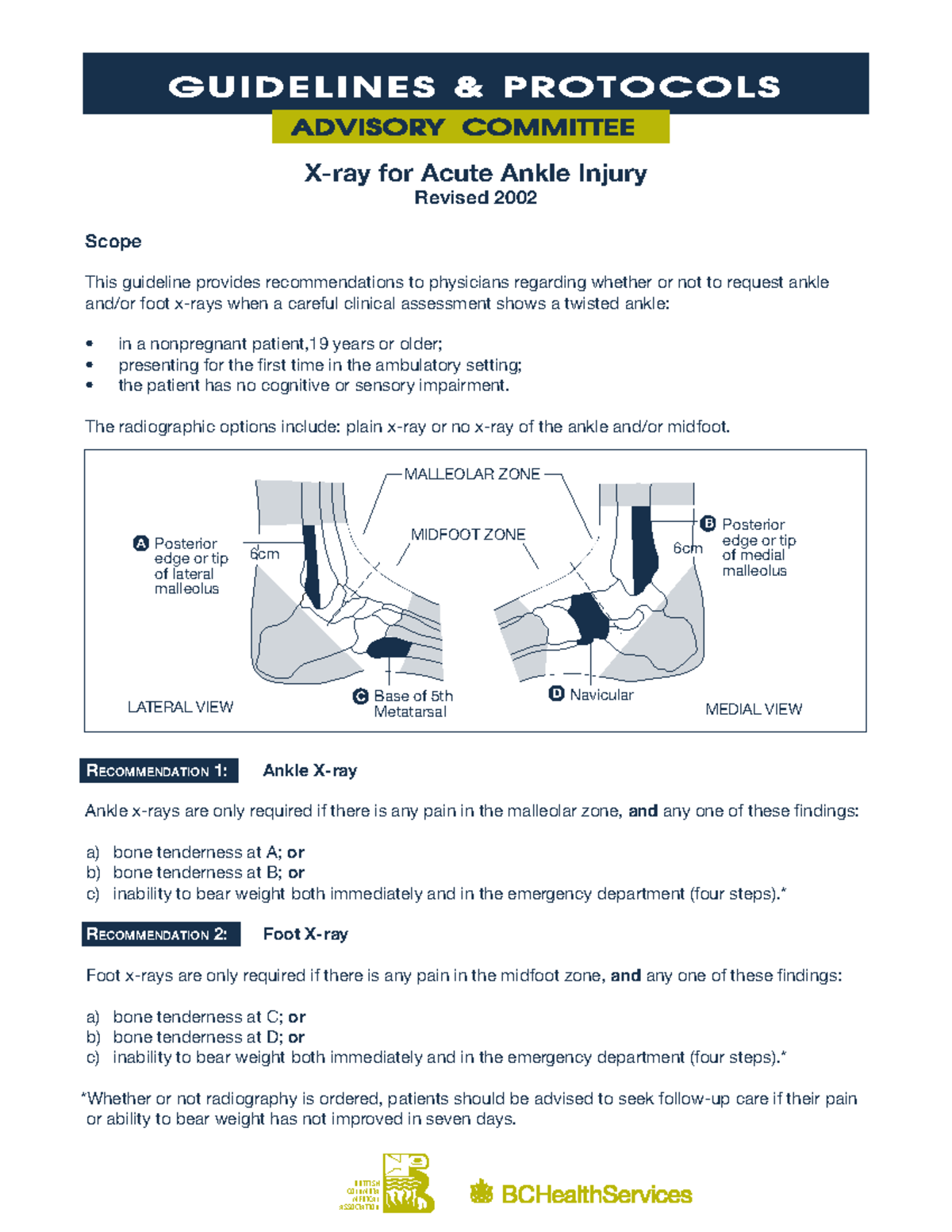 Ottawa ankle rules(1) COLUMBIABRITISH ASSOCIATIONMEDICAL Xray฀for