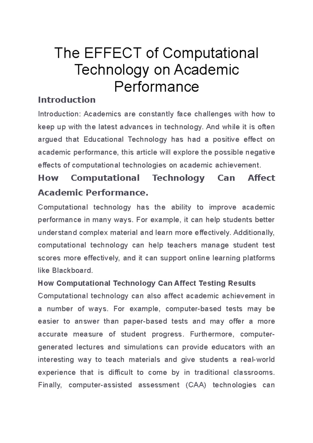 The Effect of Computational Technology on Academic Performance - The ...