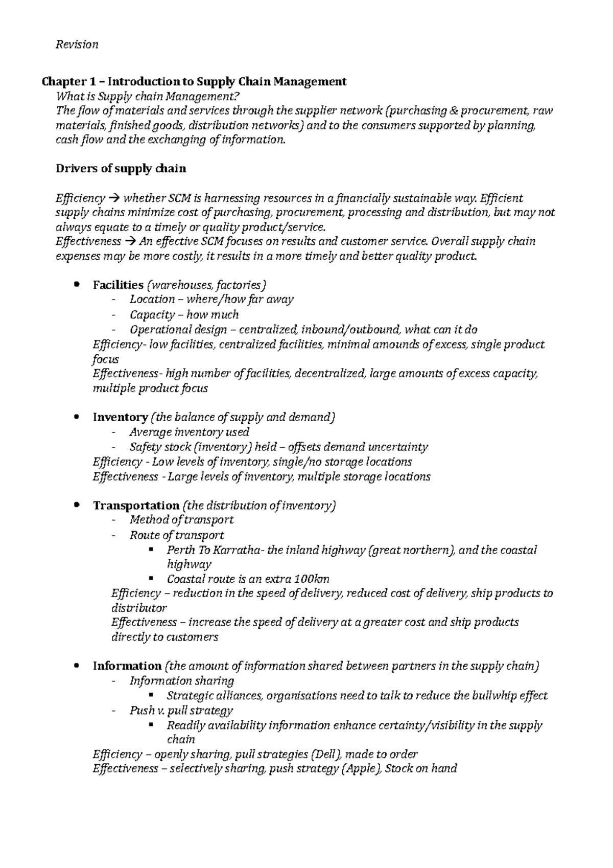 SCManagament Unit notes - Revision Chapter 1 – Introduction to Supply ...