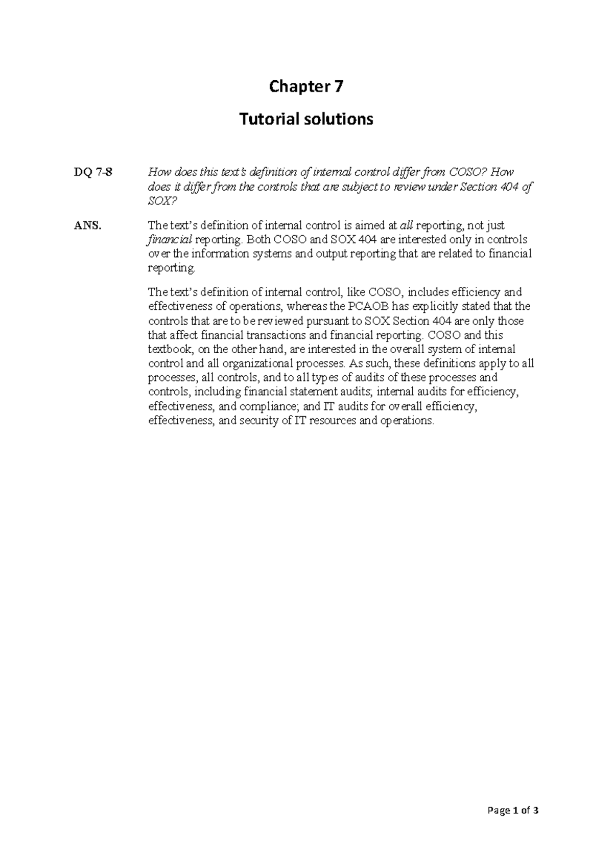 Ch 07 Tutorial solutions - Page 1 of 3 Chapter 7 Tutorial solutions DQ ...
