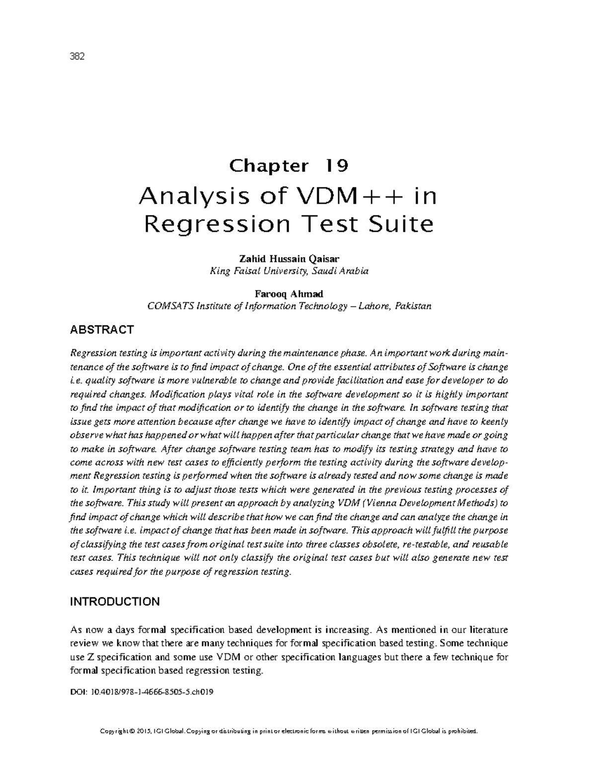 Analysis of VDM in Regression Test Suite - 382 Copyright © 2015, IGI ...