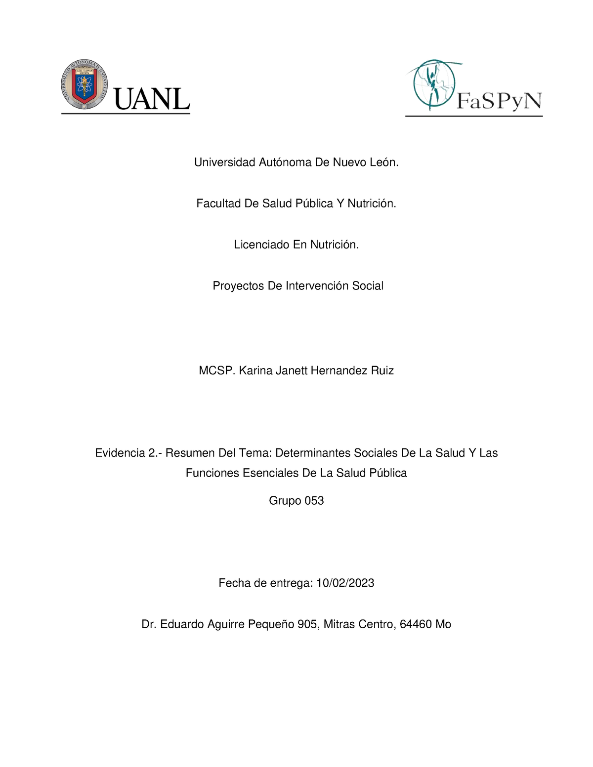 Evidencia 2 Universidad Autónoma De Nuevo León Facultad De Salud Pública Y Nutrición 5997