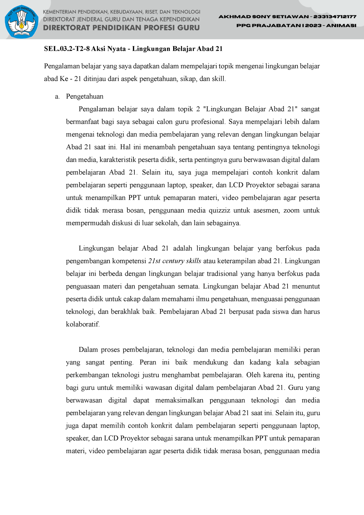 T2-8 Aksi Nyata - Lingkungan Belajar Abad 21 - SEL.03-T2-8 Aksi Nyata ...