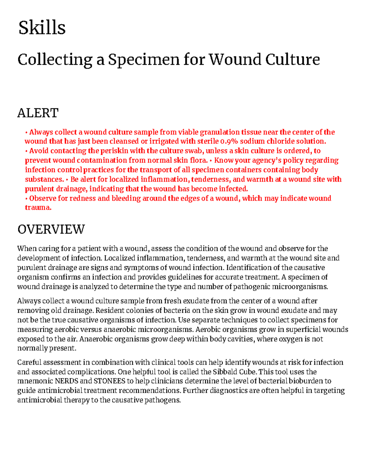 Collecting a Specimen for Wound Culture Skills Collecting a Specimen