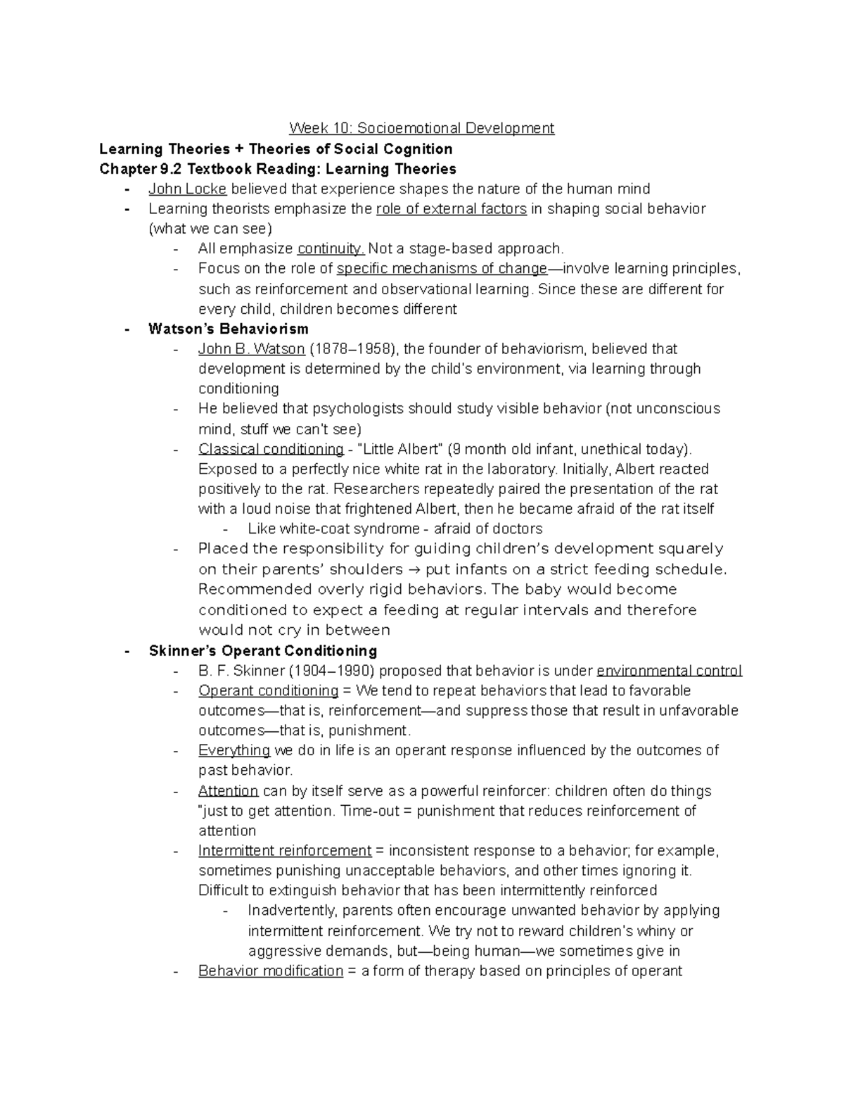 Chapter 9 (Test 2) Notes - Week 10: Socioemotional Development Learning ...