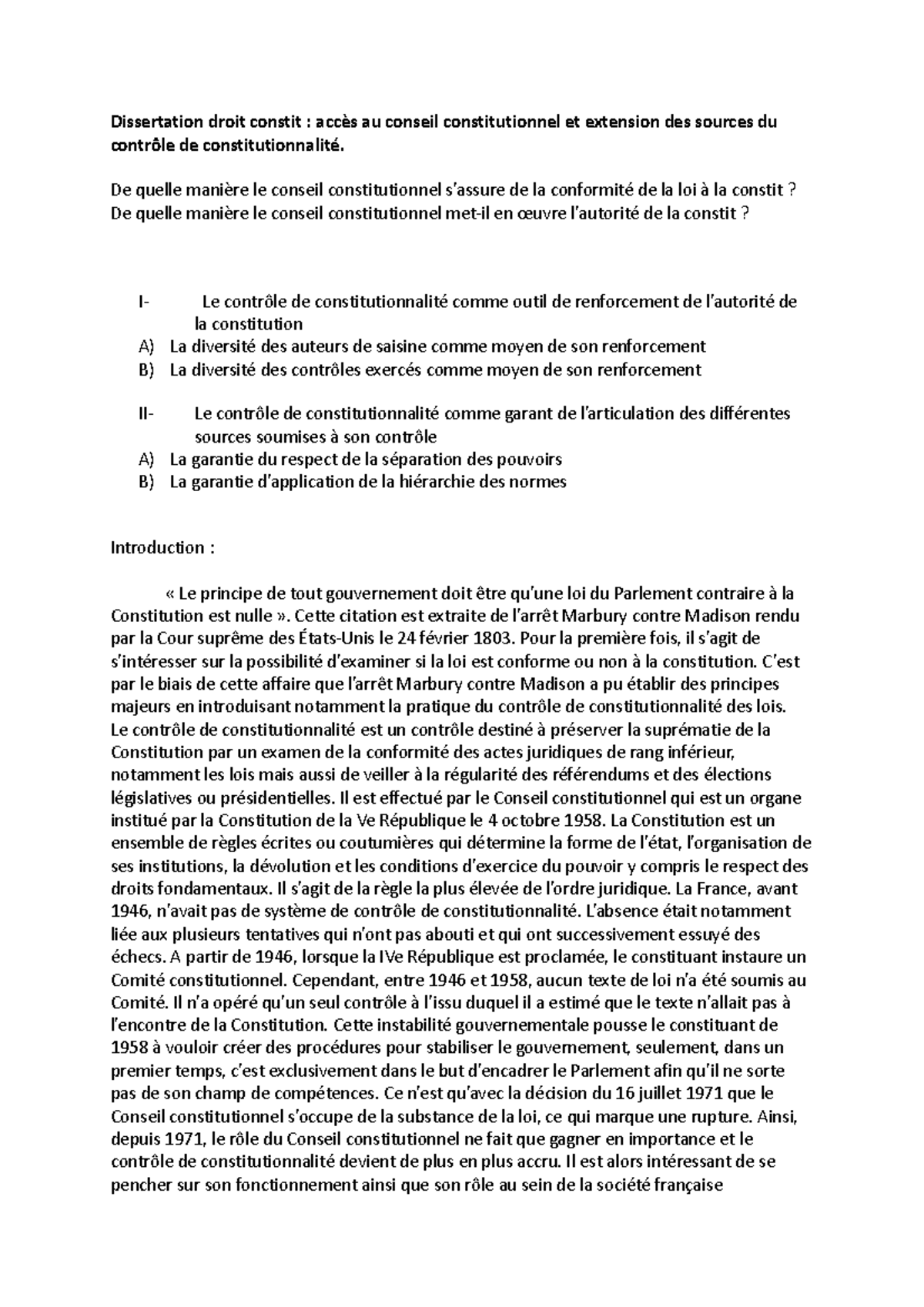 Dissertation Droit Constit - De Quelle Manière Le Conseil ...