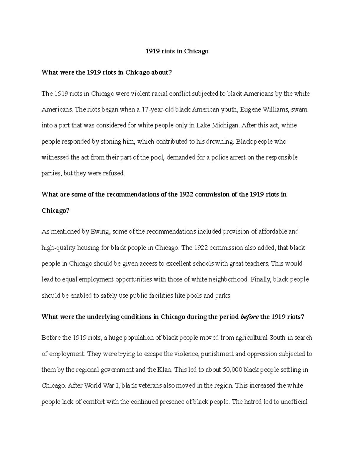 1919 riots in Chicago - Culture and Sociology - 1919 riots in Chicago ...