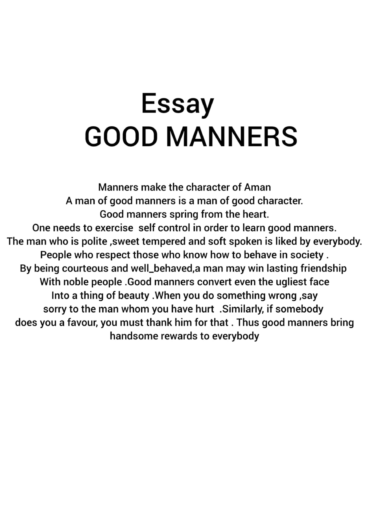 essay of good manners speech