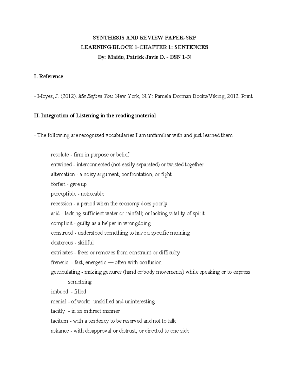 SRP - Sentences - gdhxfjgckjv. - SYNTHESIS AND REVIEW PAPER-SRP ...