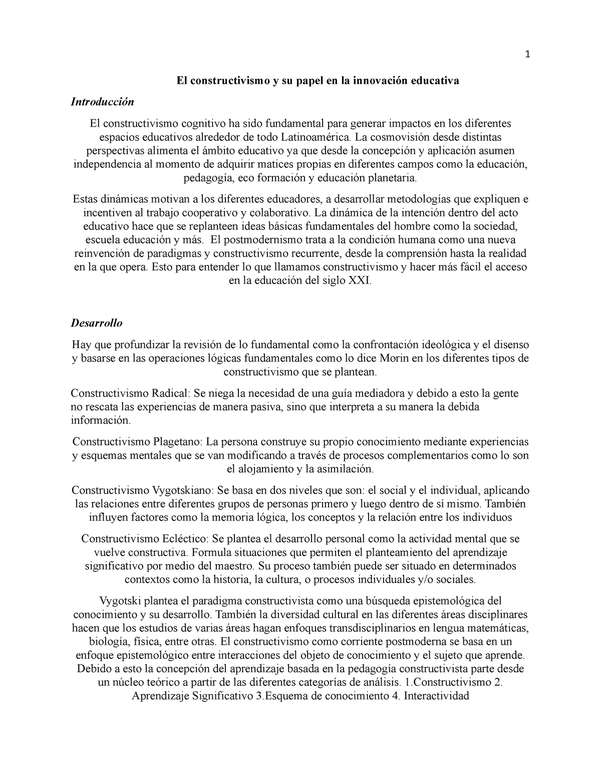 El Constructivismo Y Su Papel En La Innovación Educativa - 1 El ...