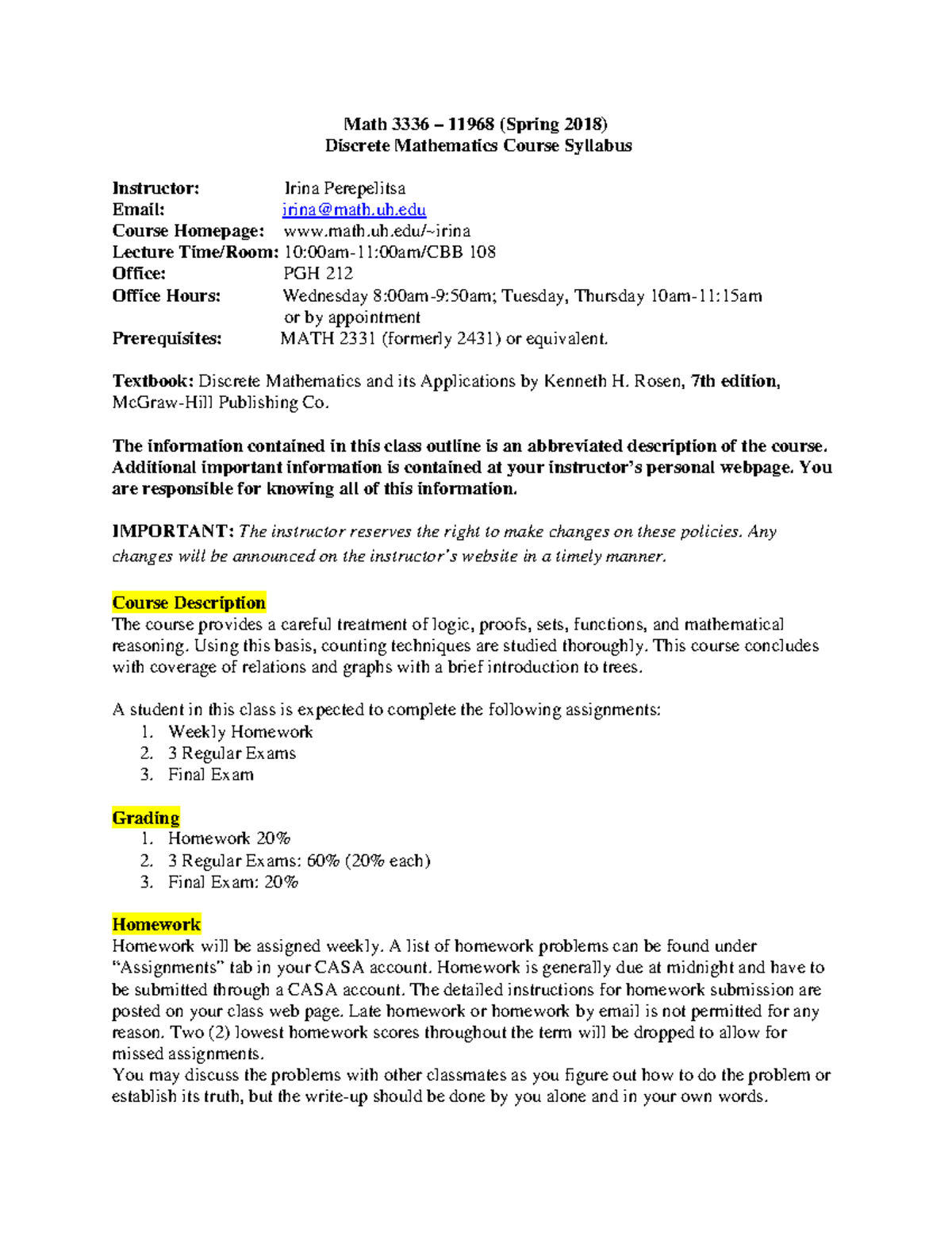Discrete Mathematics - Summary 2018 - Math 3336 – 11968 (Spring 2018 ...