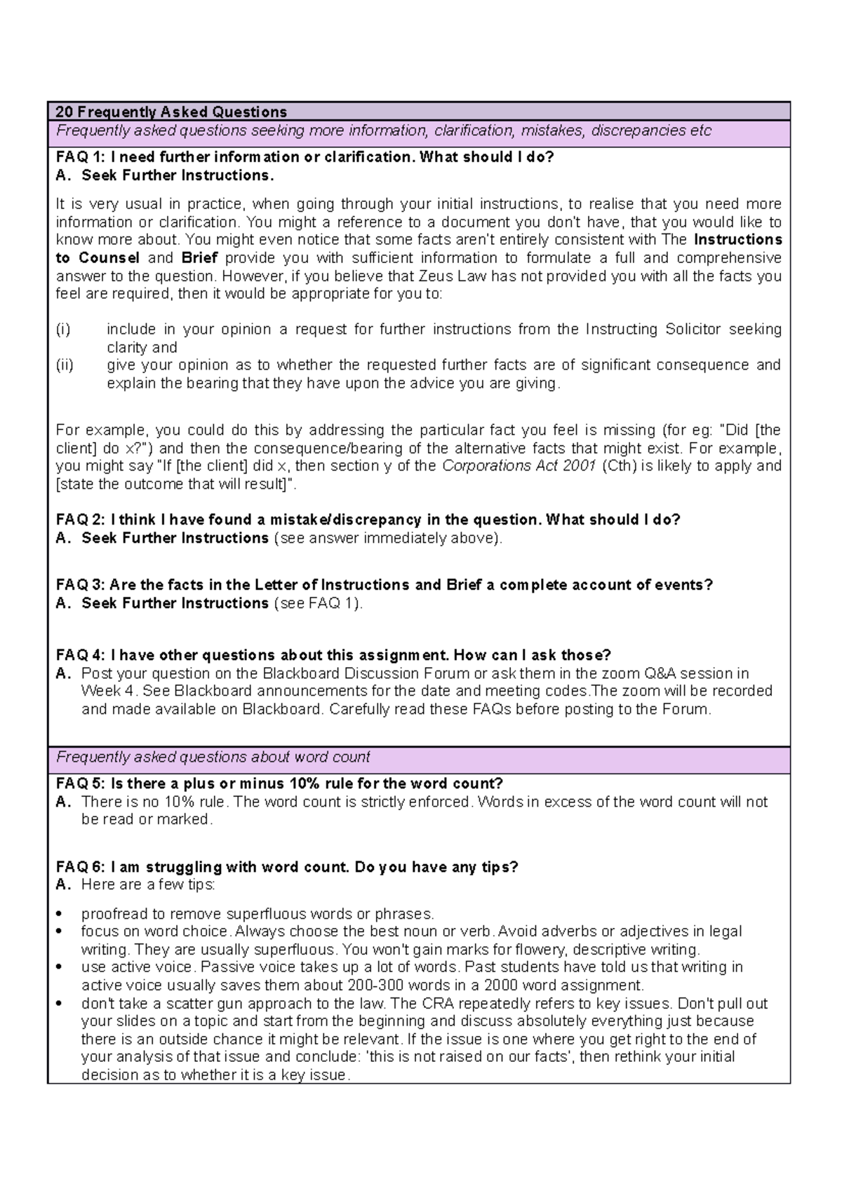 Assignment Task Sheet Part 3 Twenty Frequently Asked Questions - 20 ...