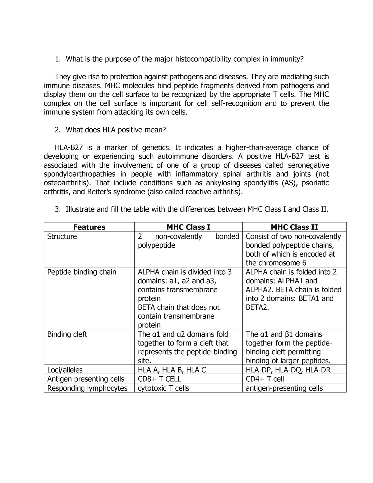 Immunology Serology Assignment- purpose of the major histocompatibility ...