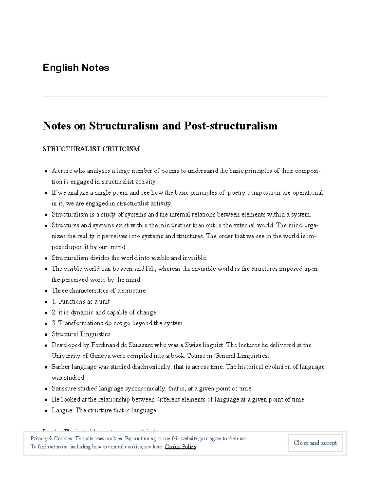 Notes on Structuralism and Post-structuralism – English Notes - English ...