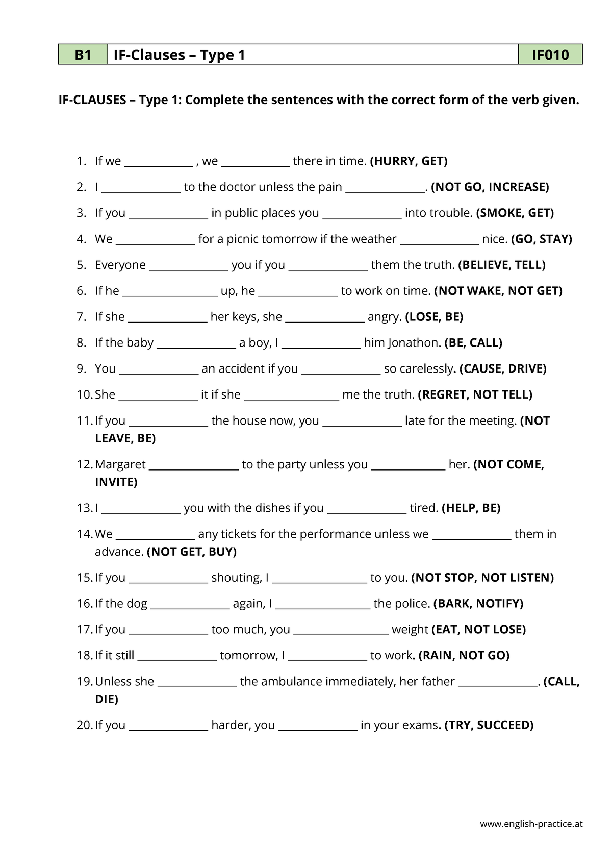 Comparative Superlative - B1 IF-Clauses – Type 1 IF0 10 IF-CLAUSES ...