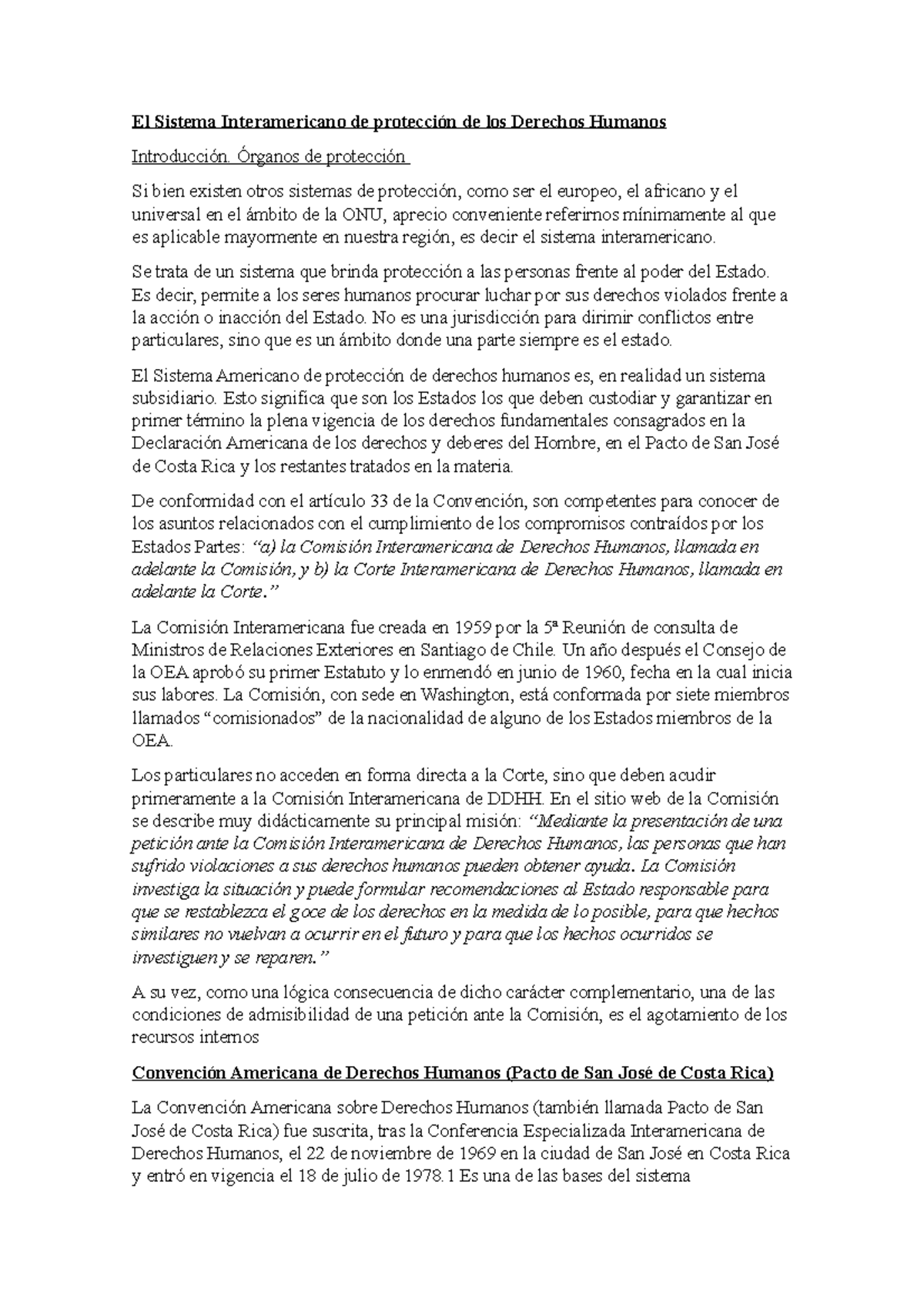 El Sistema Interamericano de protección de los Derechos Humanos ...