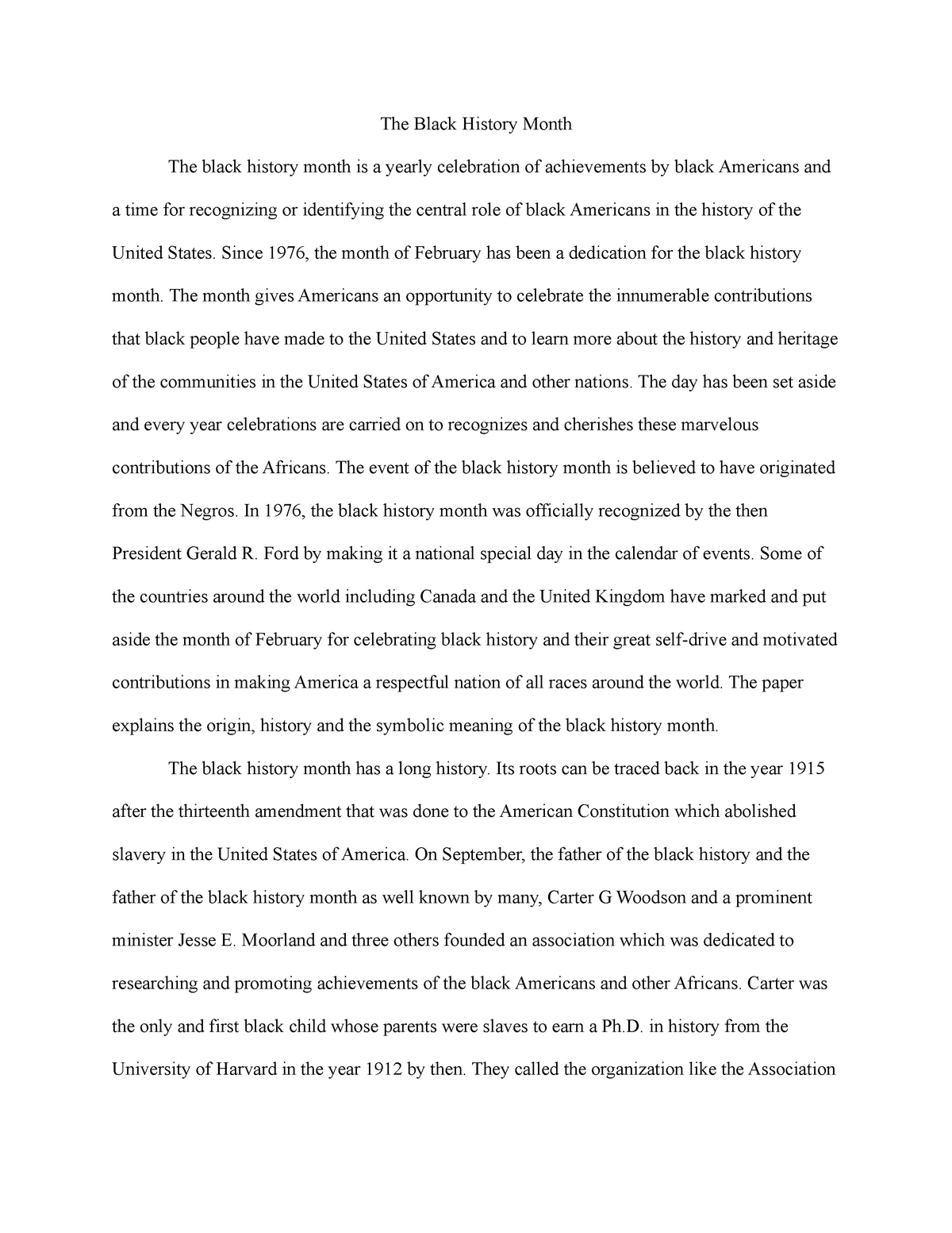 Essay on Black History Month - The Black History Month The black ...