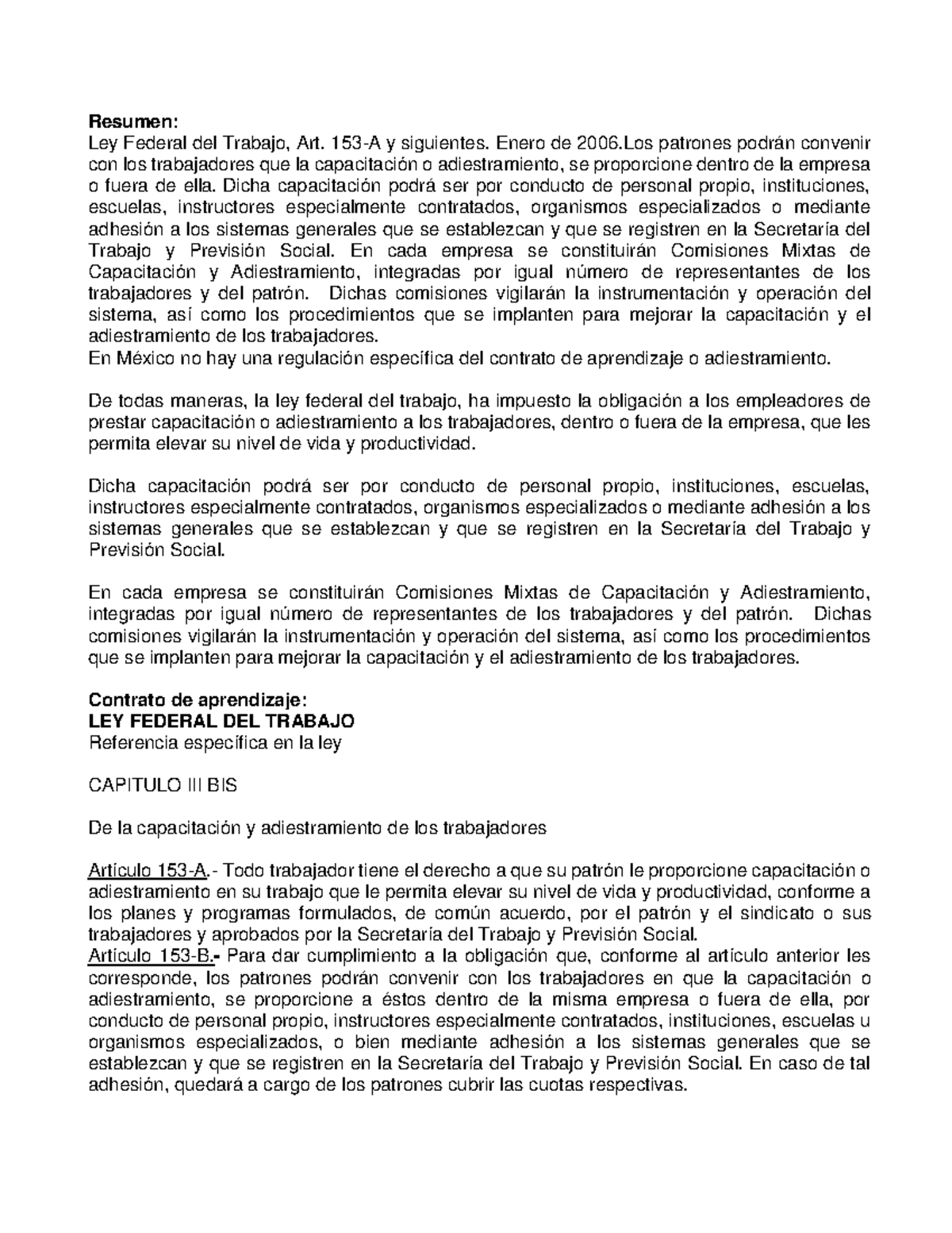 Art. 153 A Ley Federal Del Trabajo - Resumen: Ley Federal Del Trabajo ...